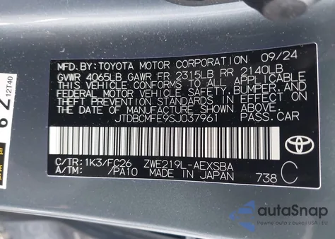 2025 Toyota Corolla Hybrid Se из США, поврежденный, VIN JTDBCMFE9SJ037961